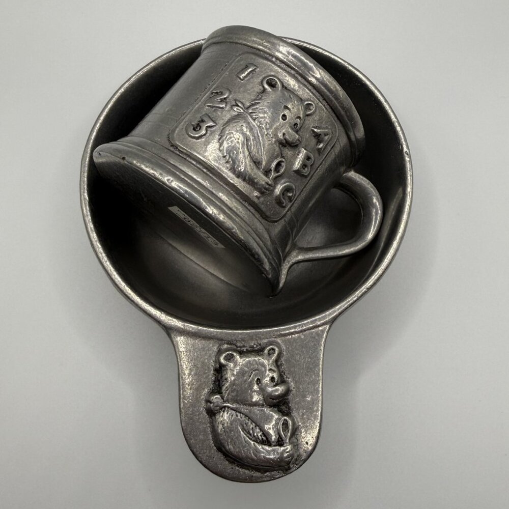 Vintage Carson Pewter Baby Bear Cup & Bowl